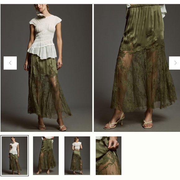 Anthropologie moss green maxi slip skirt satin and lace plus size 3X olive NWOT - Picture 4 of 16